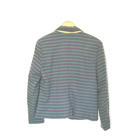Merona Casual Blazer Jacket Women Green & Blue Striped Career One Button Size 14 - Picture 2 of 6